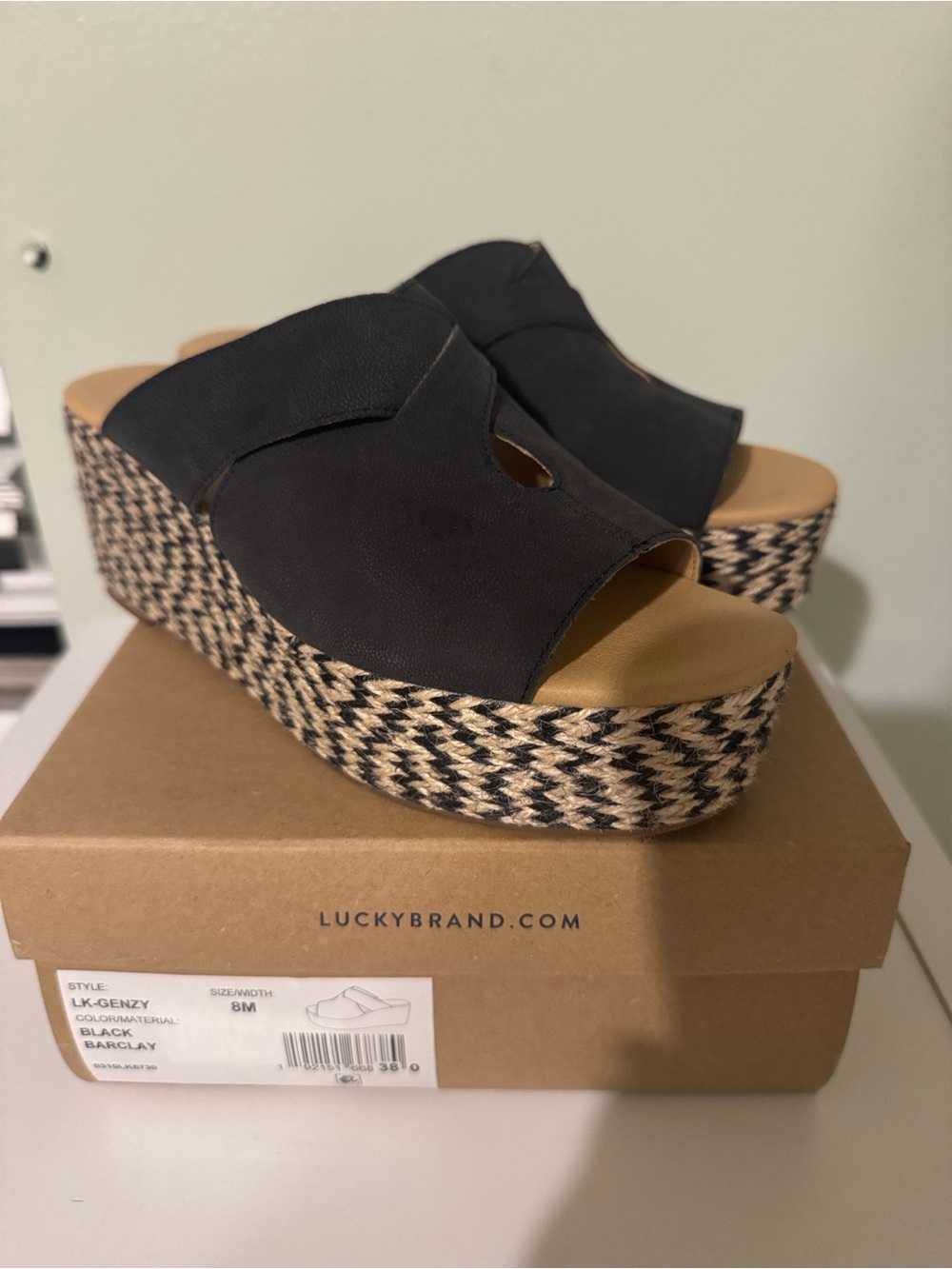 Lucky Brand Black Woven Espadrille Platform Slide